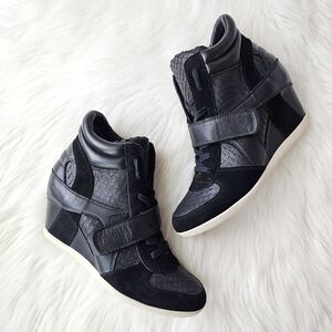 ASH Limited Black Suede Leather Hi-Top Sneakers Wedge Python Look Shoes Size 41